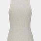 A light gray ribbed knit tank top with a small black embroidered logo on the chest, displayed against a light gray background.