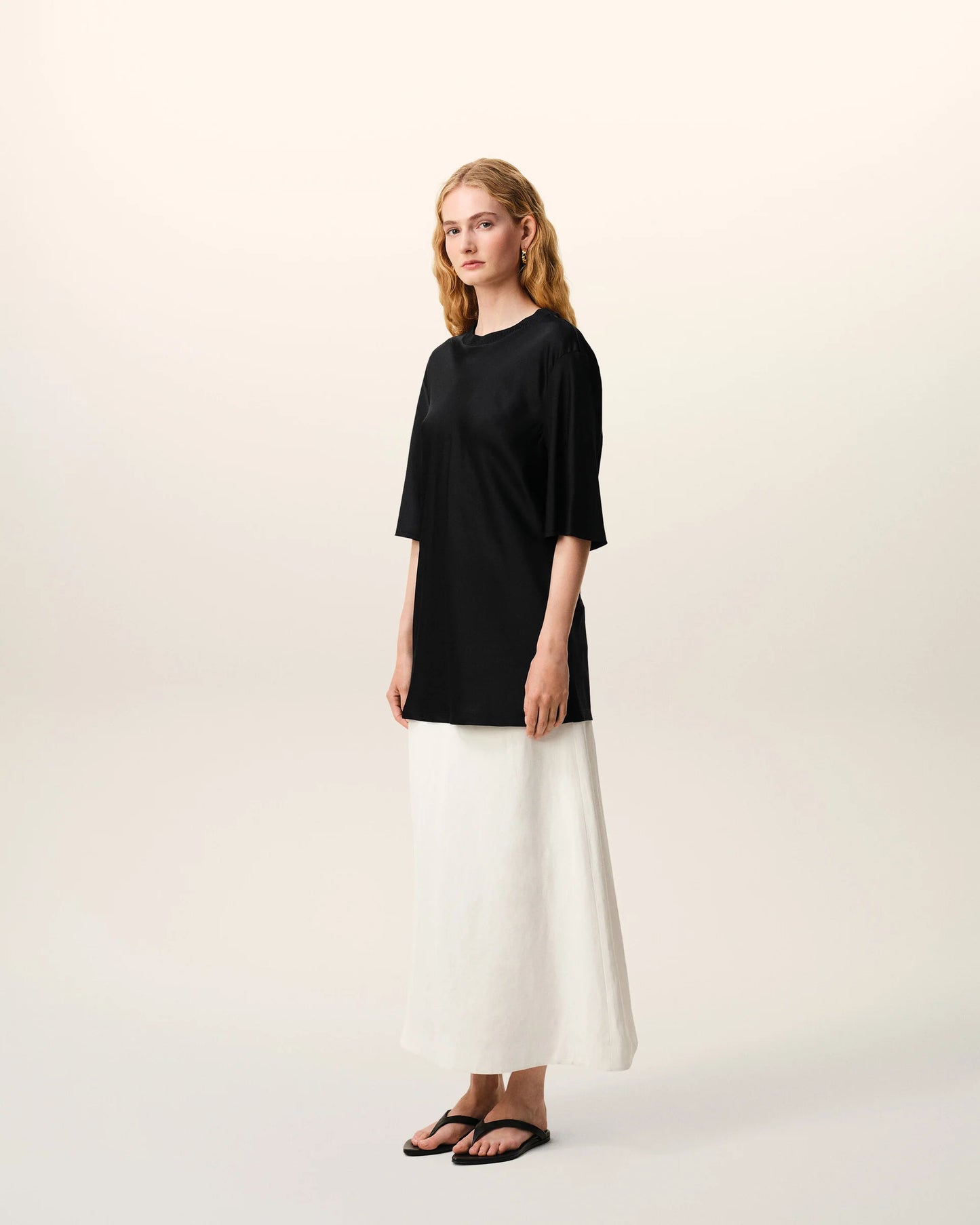 Satin Short Sleeves Rib Detail T-shirt