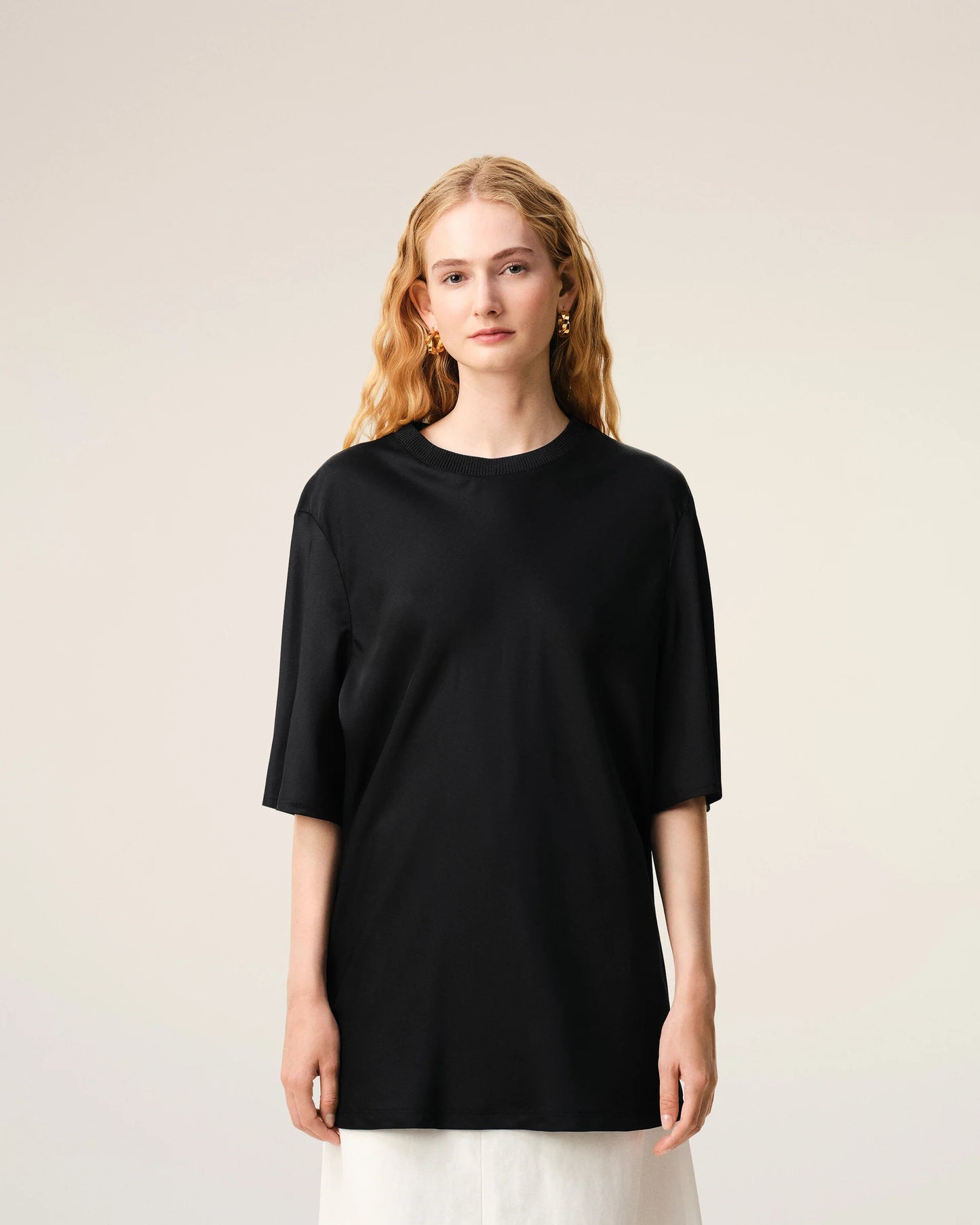Satin Short Sleeves Rib Detail T-shirt