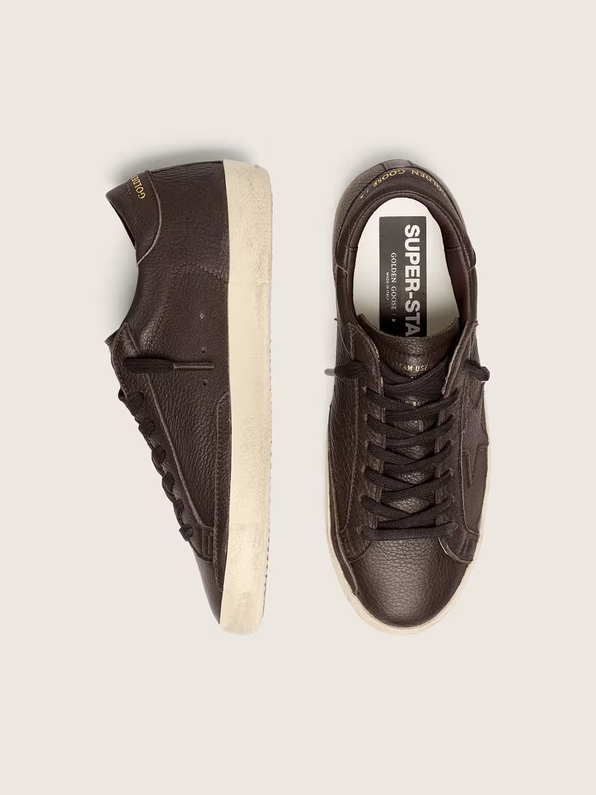 Men's Super-Star in dark brown leather with tone-on-tone leather star