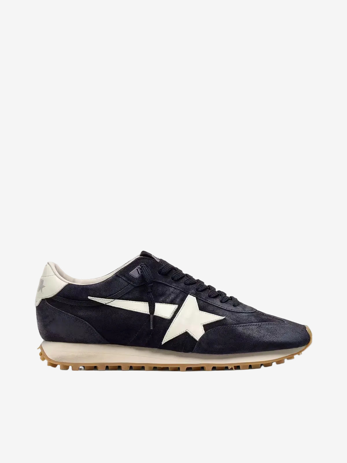 Men’s Marathon in blue navy suede with white leather star and heel tab