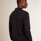 Men’s long-sleeved polo shirt in navy-blue merino wool
