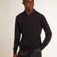 Men’s long-sleeved polo shirt in navy-blue merino wool