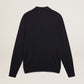 Men’s long-sleeved polo shirt in navy-blue merino wool