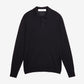 Men’s long-sleeved polo shirt in navy-blue merino wool