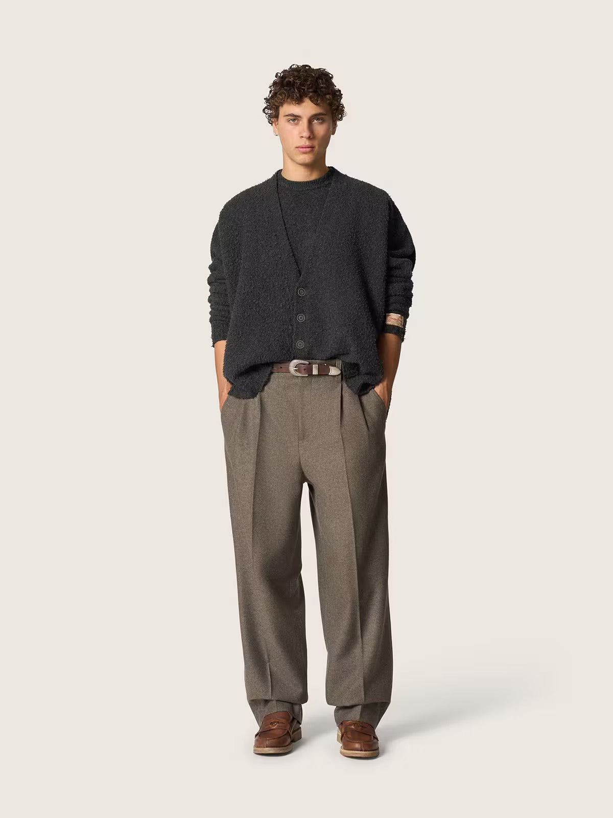 Isiah grey virgin wool flannel jogger trousers