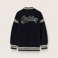Men's boxy sweater in dark blue cotton with embroidery