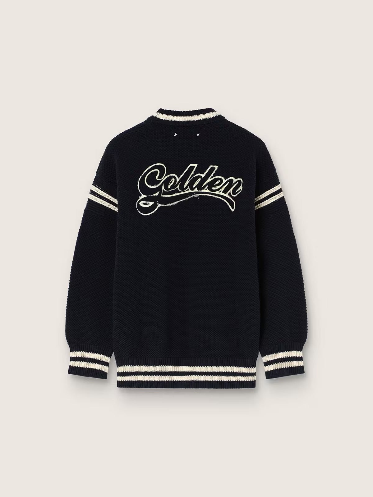 Men's boxy sweater in dark blue cotton with embroidery