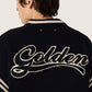 Men's boxy sweater in dark blue cotton with embroidery