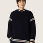 Men's boxy sweater in dark blue cotton with embroidery