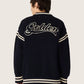 Men's boxy sweater in dark blue cotton with embroidery
