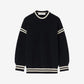 Men's boxy sweater in dark blue cotton with embroidery