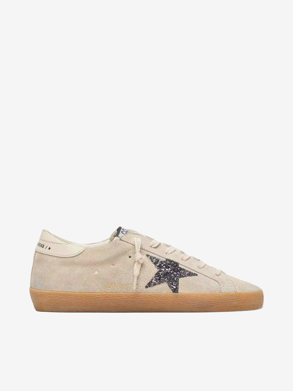 Women's Super-Star in ice-gray suede with silver glitter star and leather heel tab