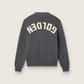 Women's round-neck sweater in dark gray cotton with logo on the back