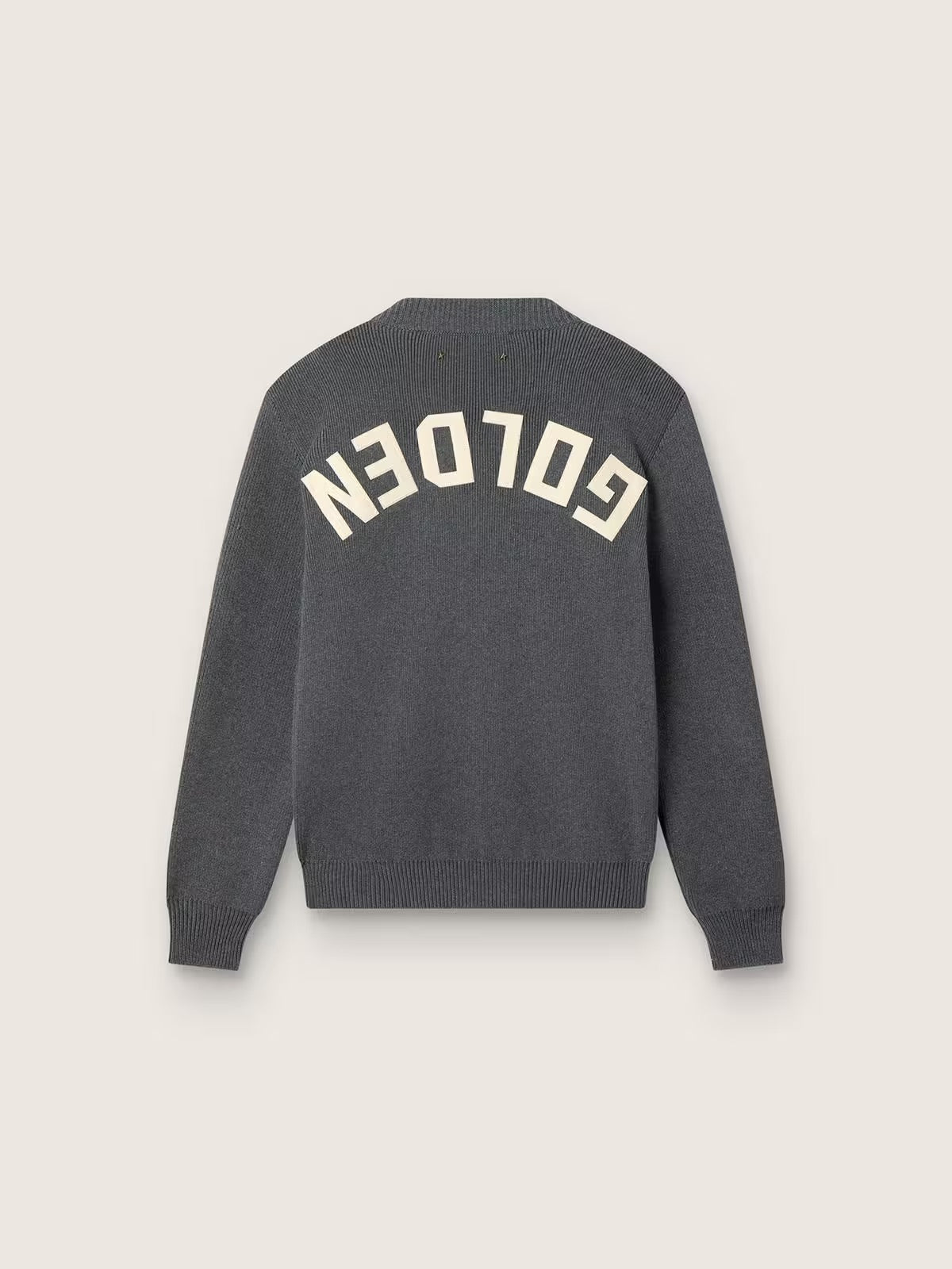 Women's round-neck sweater in dark gray cotton with logo on the back