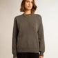 Women's round-neck sweater in dark gray cotton with logo on the back