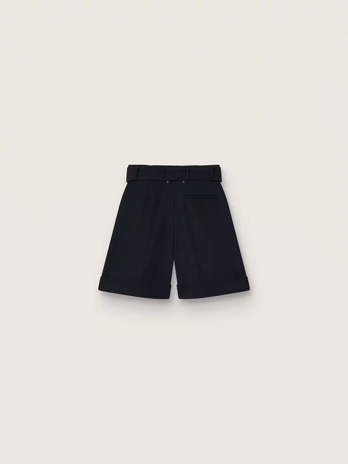 Women's shorts in black wool gabardine with waist belt