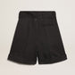 Women's shorts in black wool gabardine with waist belt