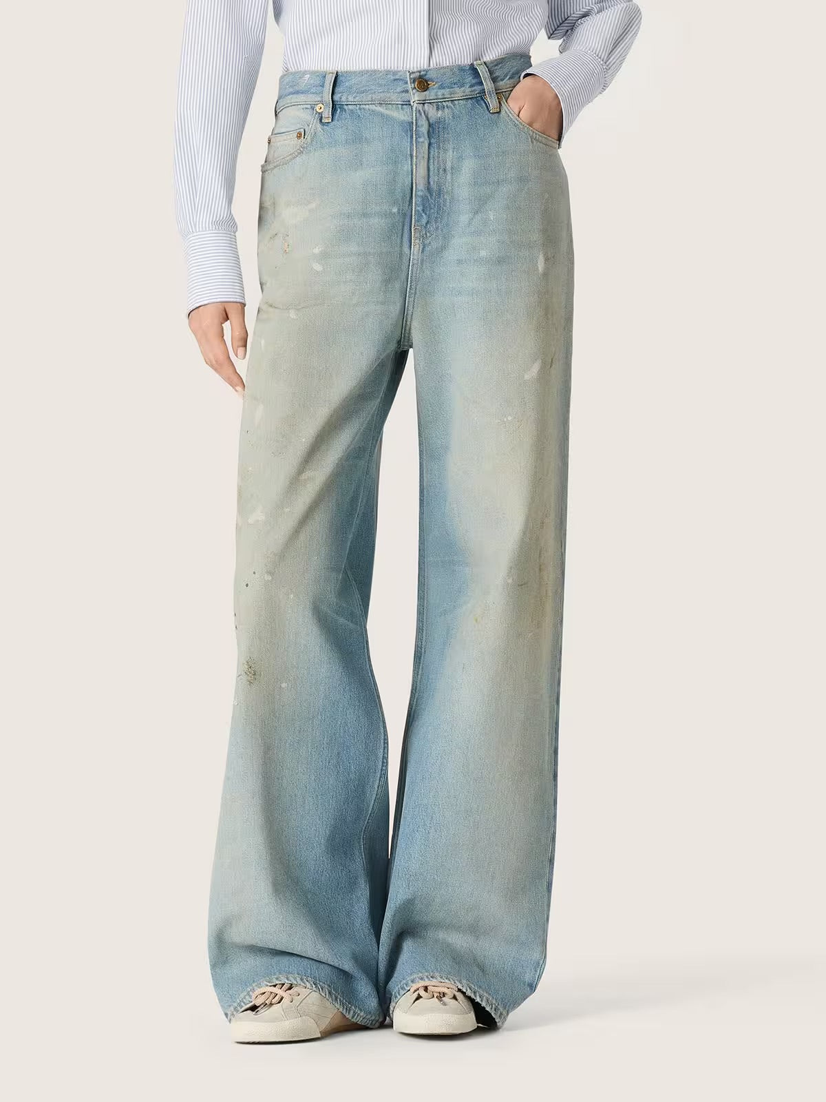 Women's jeans in light blue denim with Golden embroidered logo