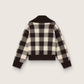 Women's bomber jacket in dark brown and cream check jacquard woo