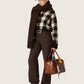 Women's bomber jacket in dark brown and cream check jacquard woo