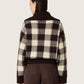 Women's bomber jacket in dark brown and cream check jacquard woo