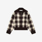 Women's bomber jacket in dark brown and cream check jacquard woo