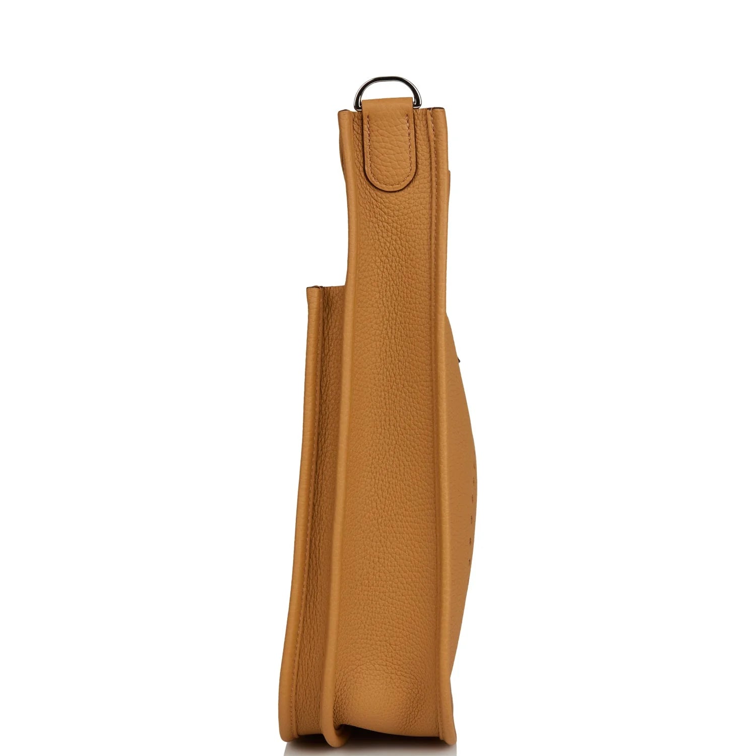 Brown leather handbag with brand logo on a white background hermes 