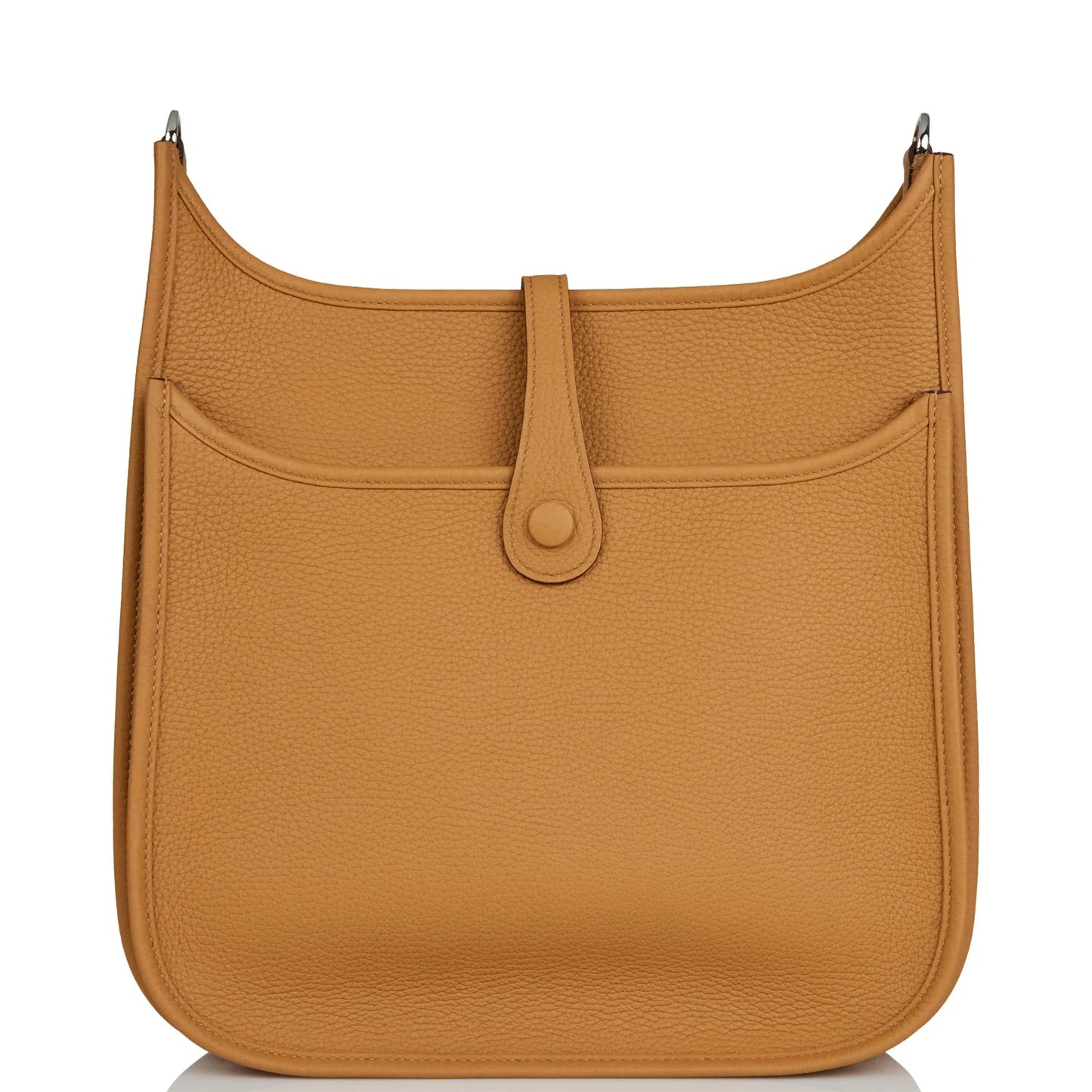 Brown leather handbag with brand logo on a white background hermes 