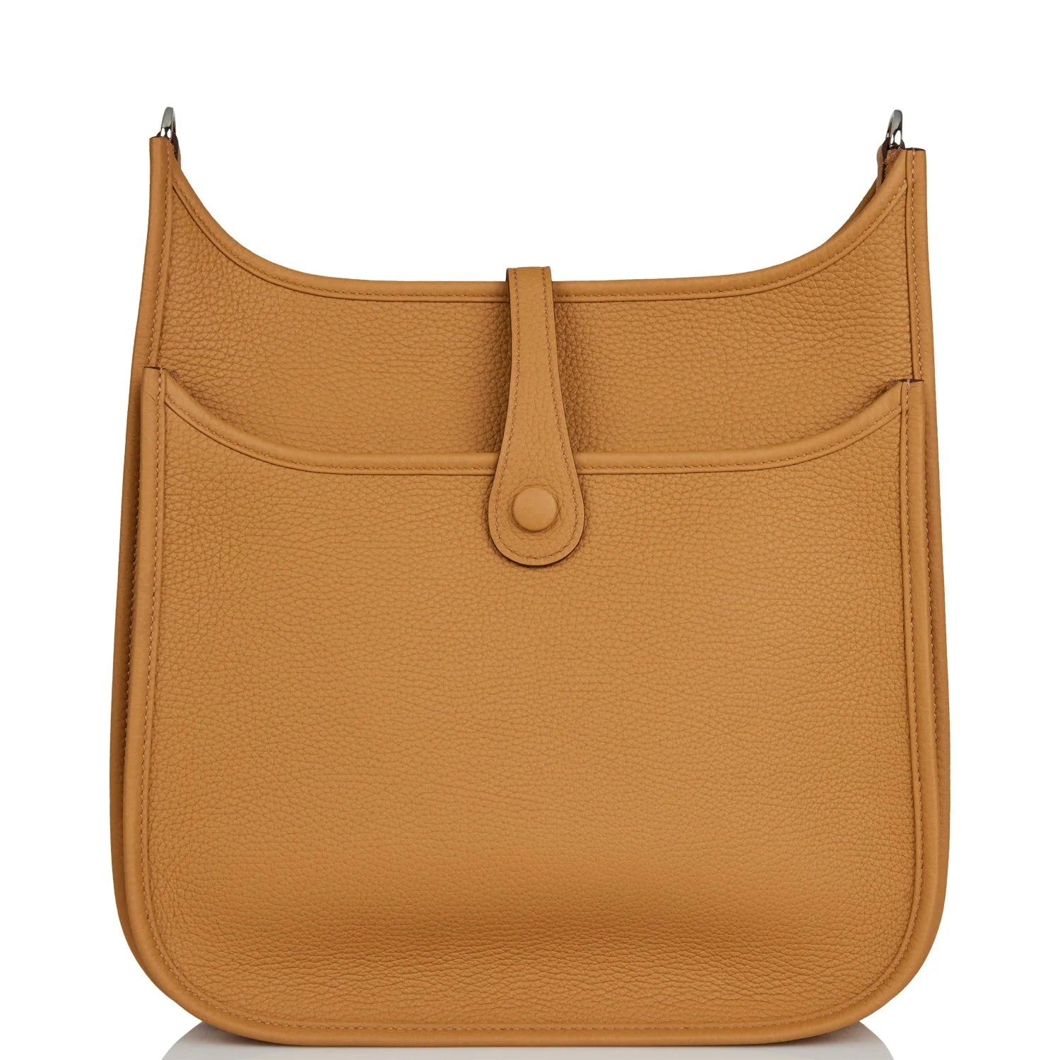 Brown leather handbag with brand logo on a white background hermes 