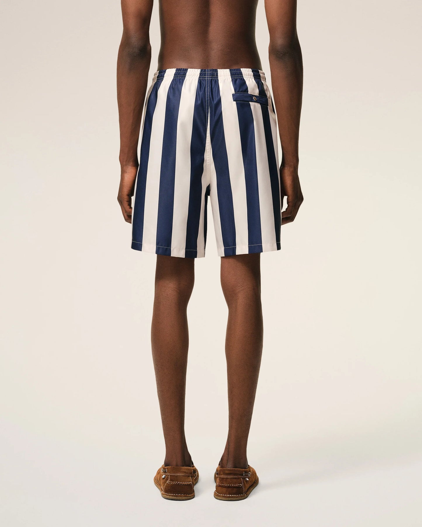 White And Navy Long Stripes Swimsuit