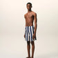 White And Navy Long Stripes Swimsuit