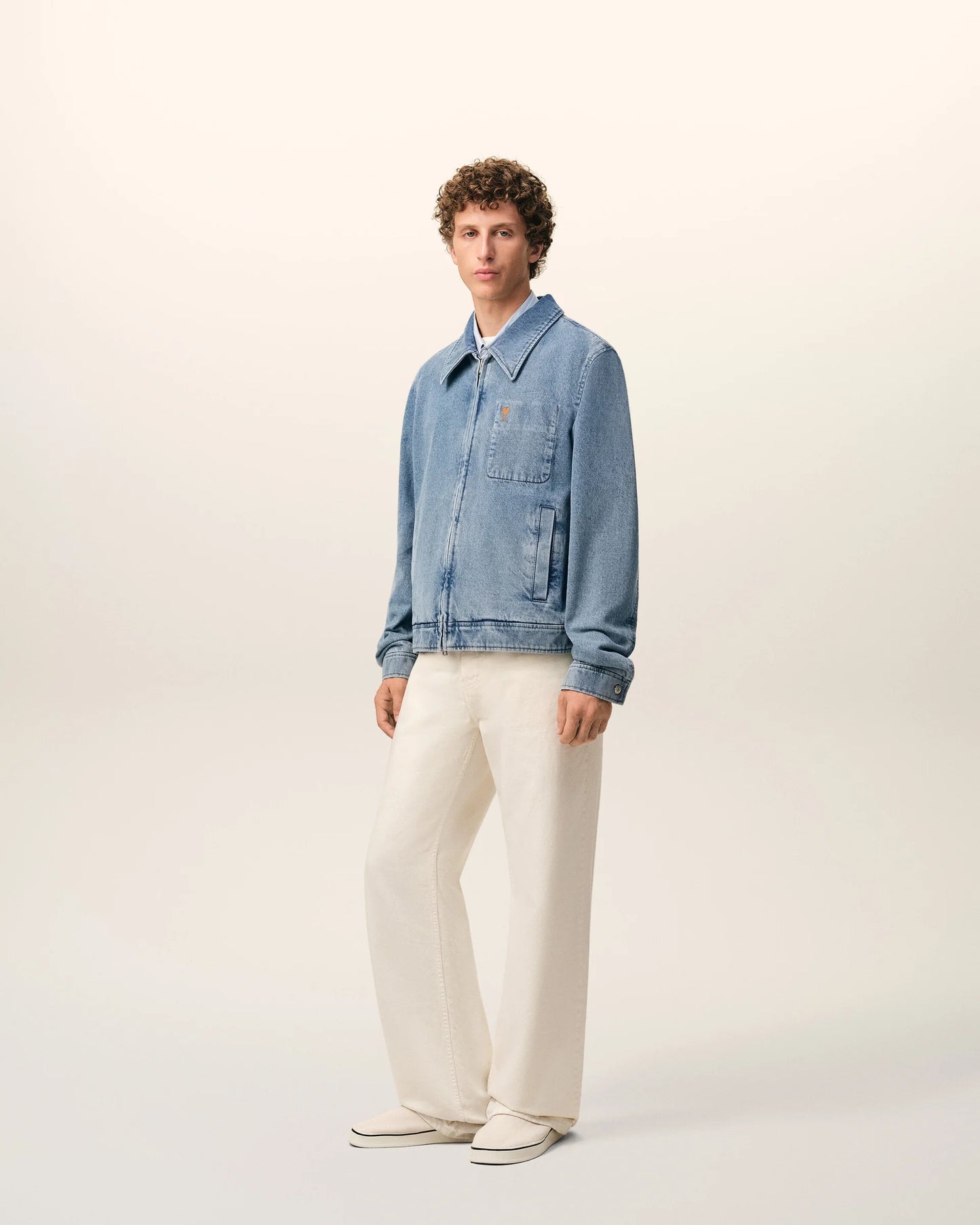 Blue Cotton Contrasted Ami De Coeur Zipped Jacket
