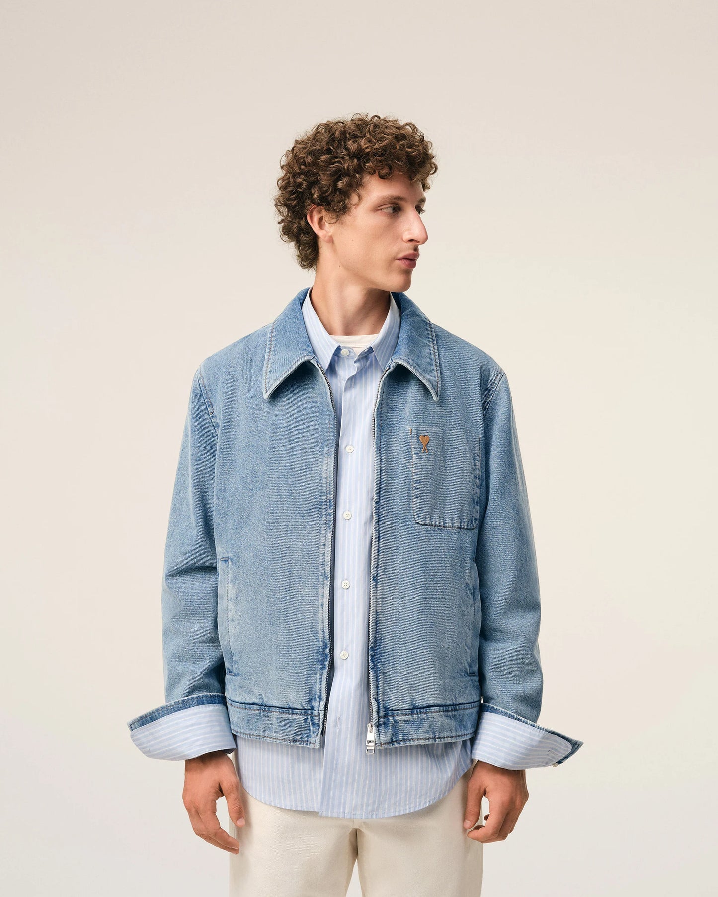 Blue Cotton Contrasted Ami De Coeur Zipped Jacket