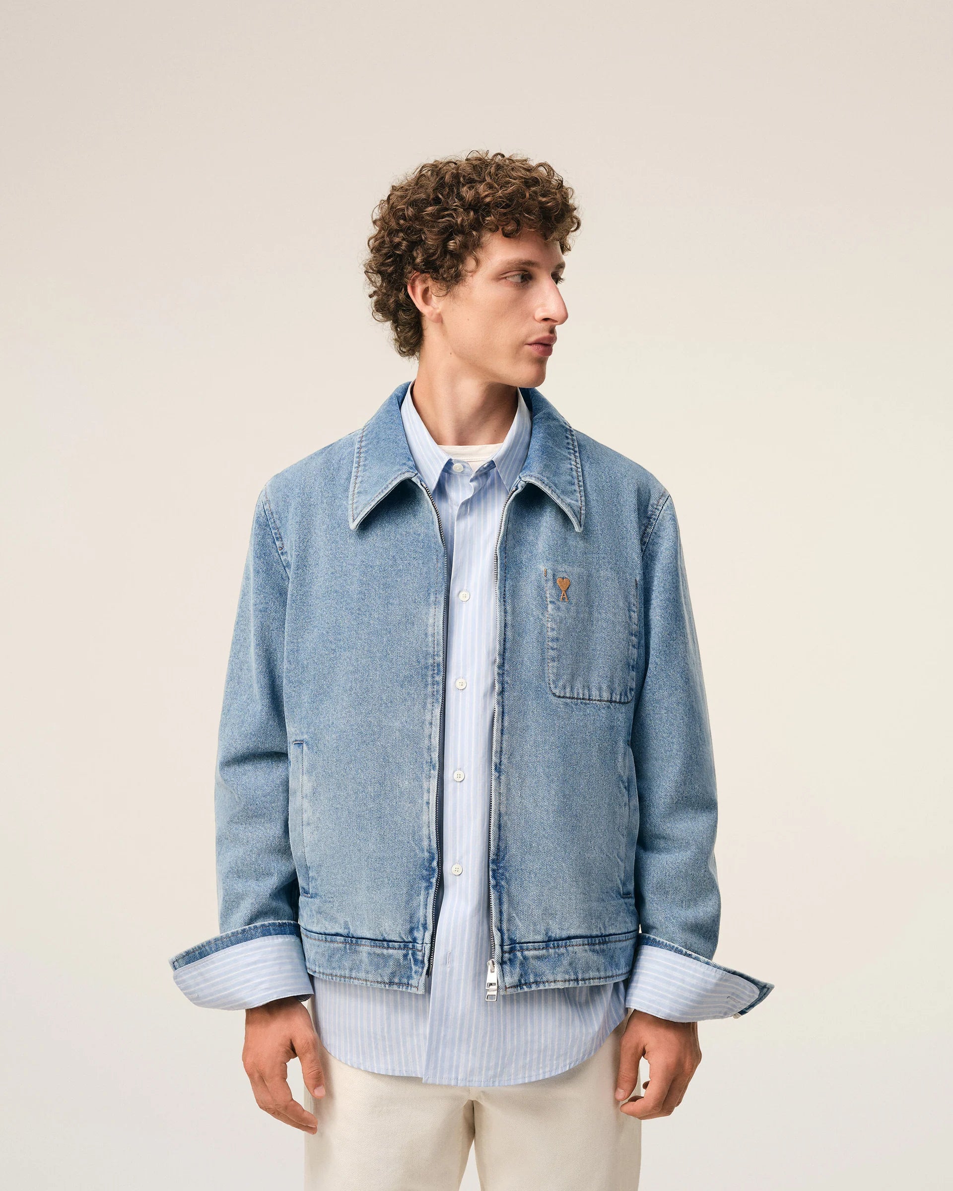 Blue Cotton Contrasted Ami De Coeur Zipped Jacket
