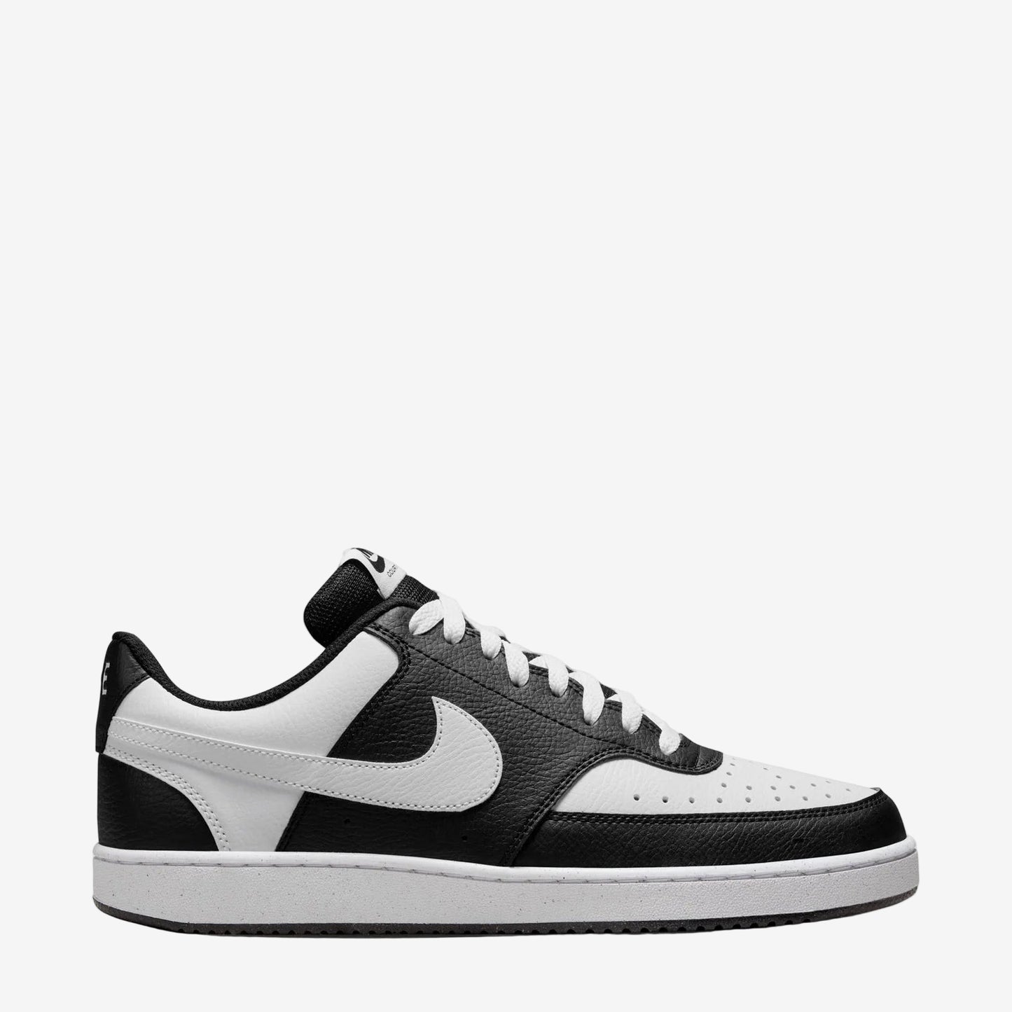 Black and white sneaker with Nike logo on a white background