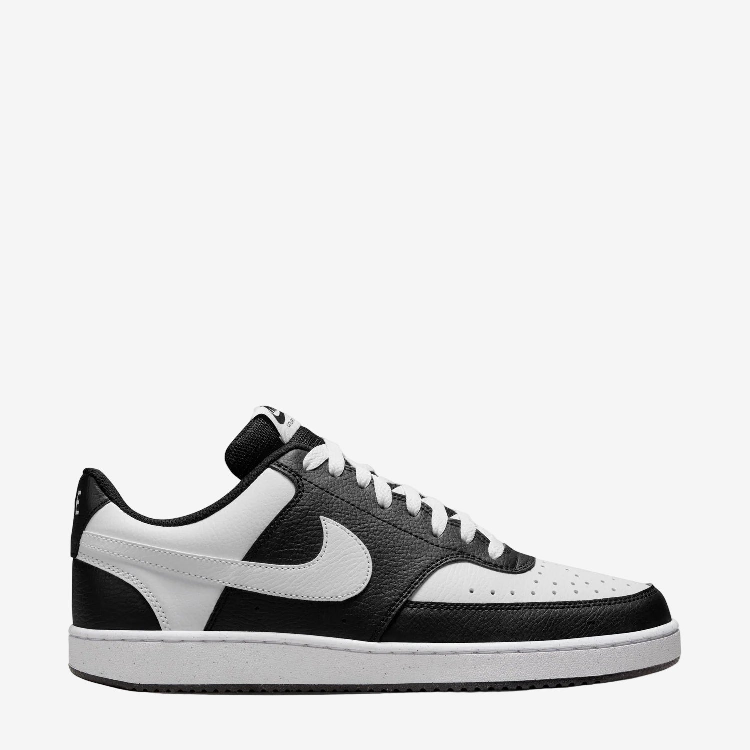 Black and white sneaker with Nike logo on a white background