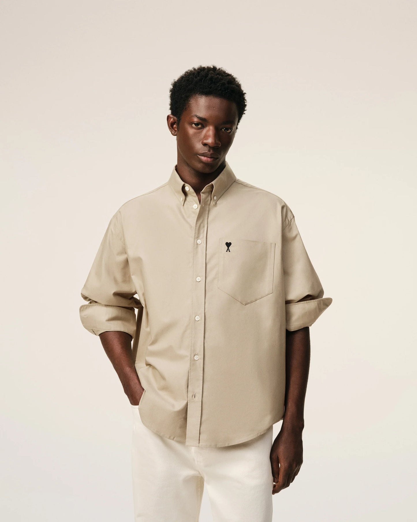 Boxy Fit Shirt Button Down Collar And Embroidered Ami