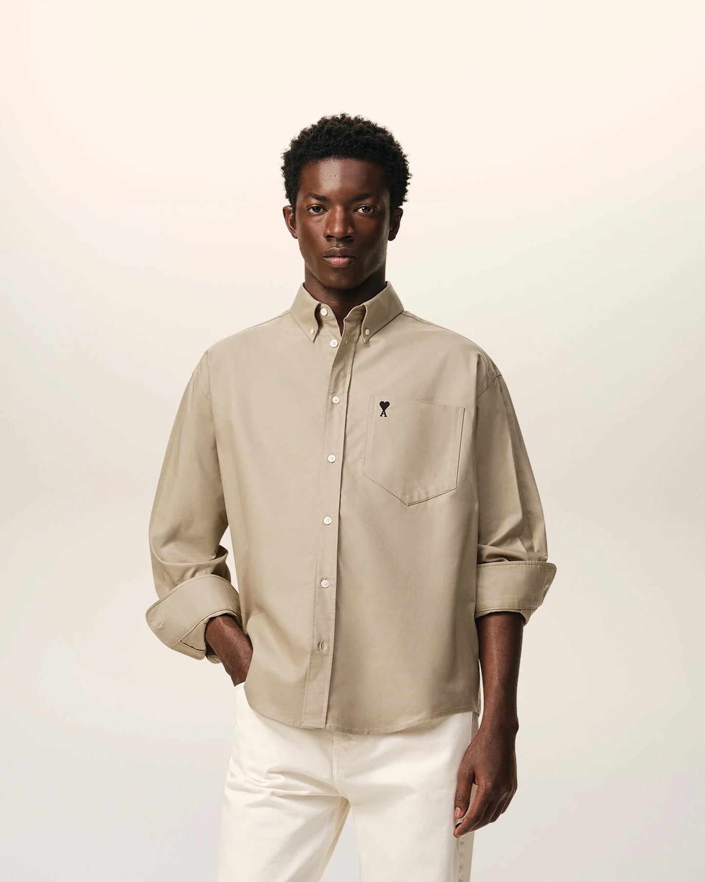 Boxy Fit Shirt Button Down Collar And Embroidered Ami