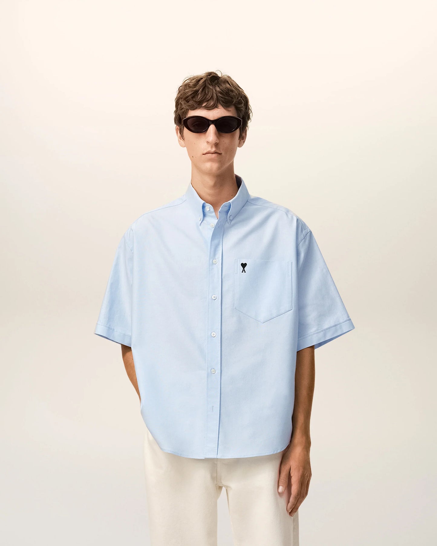 Boxy Short Sleeve Shirt With Button Down Collar And Embroidered ADC