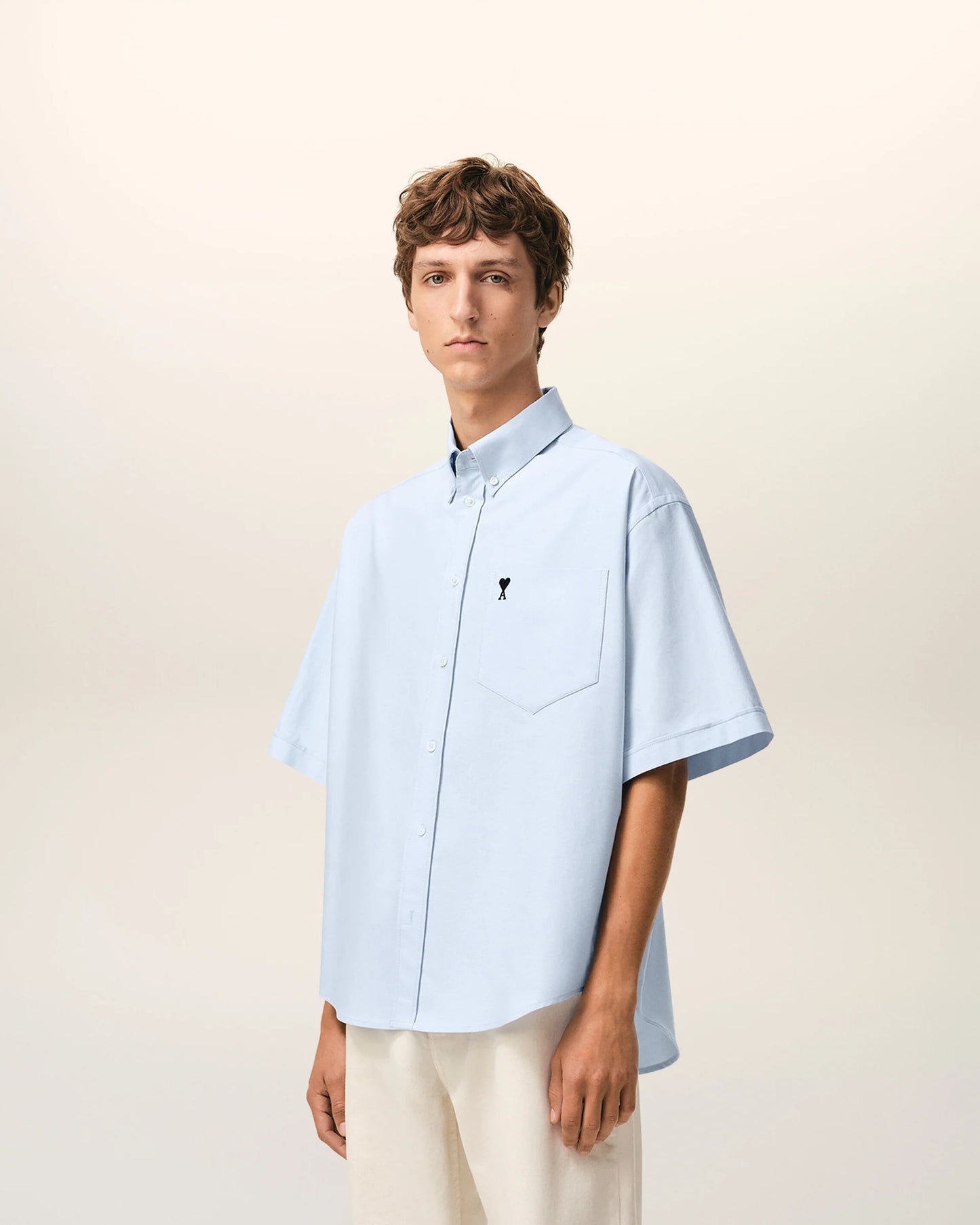 Boxy Short Sleeve Shirt With Button Down Collar And Embroidered ADC