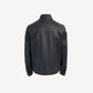 Black leather jacket on a white background