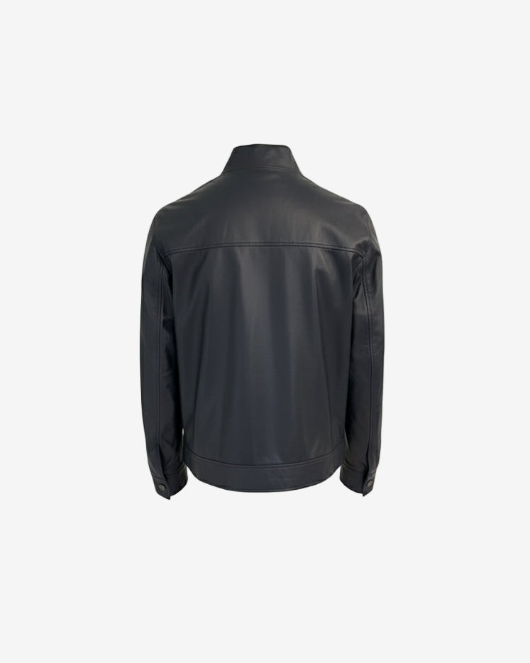 Black leather jacket on a white background
