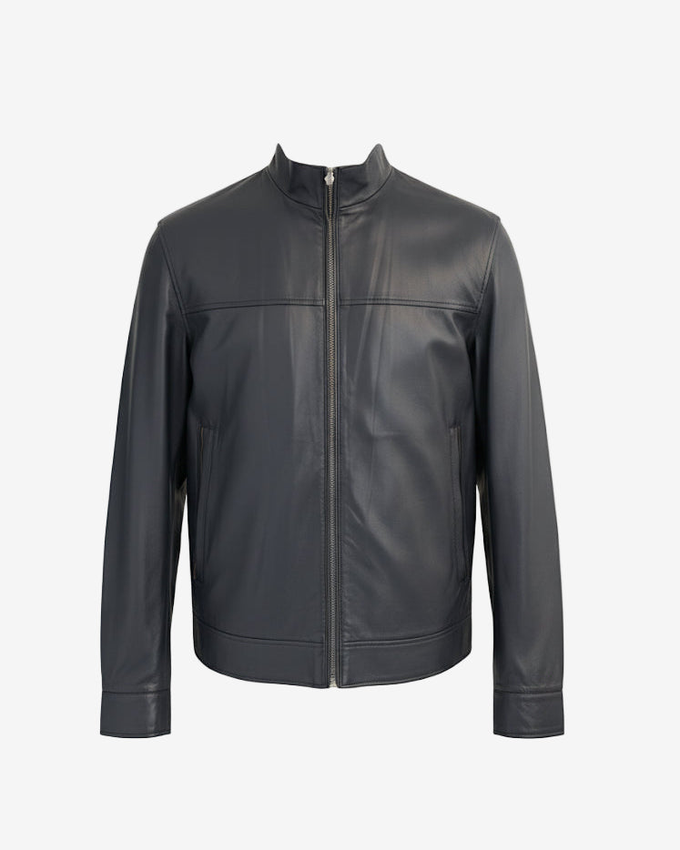 Black leather jacket on a white background