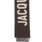 Brown scarf with 'Jacquemus' branding on a white background