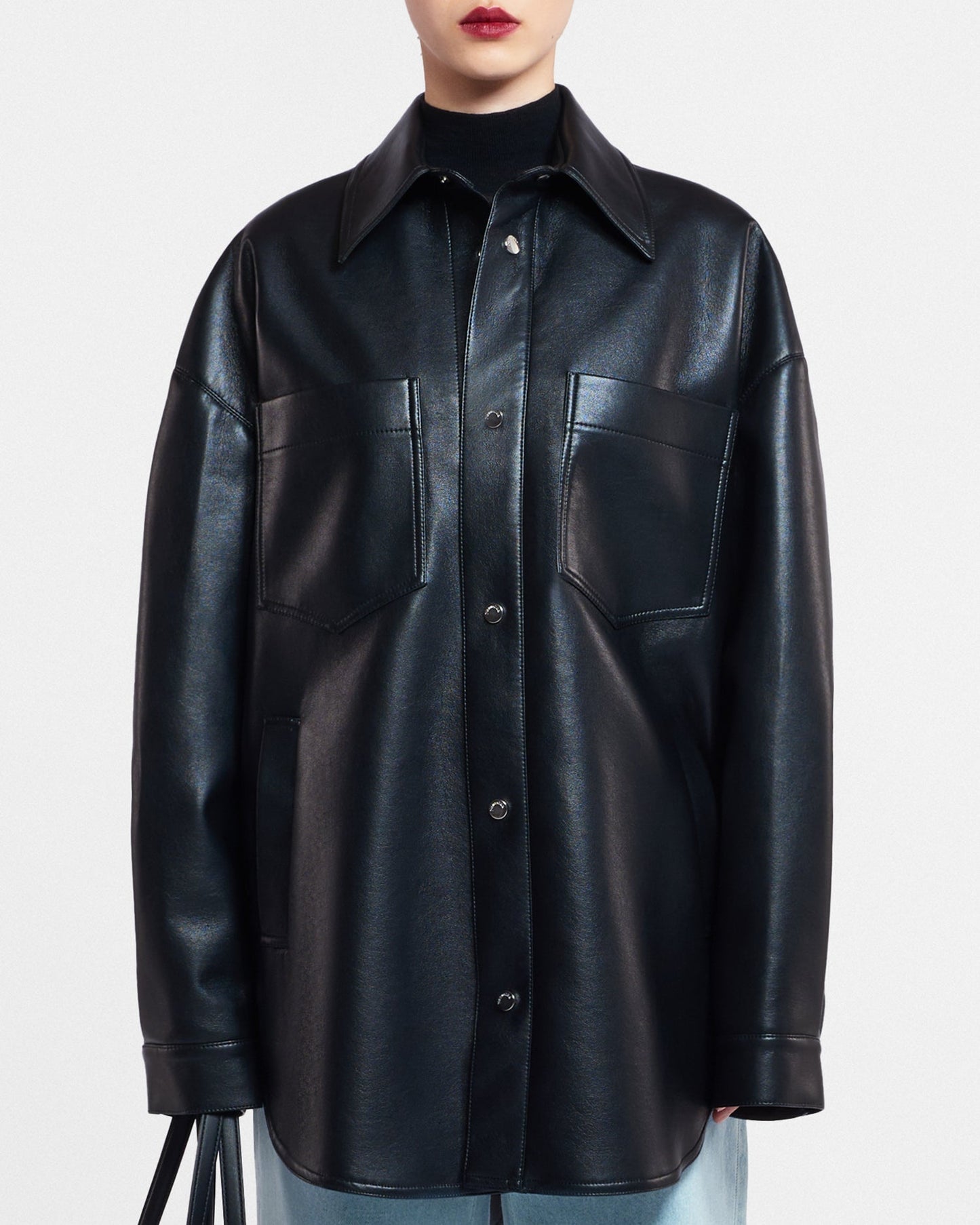 MARTIN BLACK REGENERATED LEATHER OVERSHIRT WITH OVERSIZED FIT