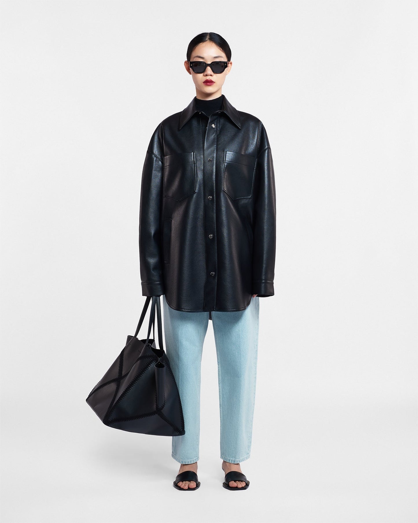 MARTIN BLACK REGENERATED LEATHER OVERSHIRT WITH OVERSIZED FIT