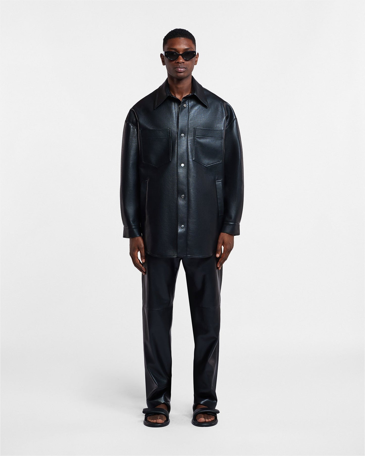 MARTIN BLACK REGENERATED LEATHER OVERSHIRT WITH OVERSIZED FIT