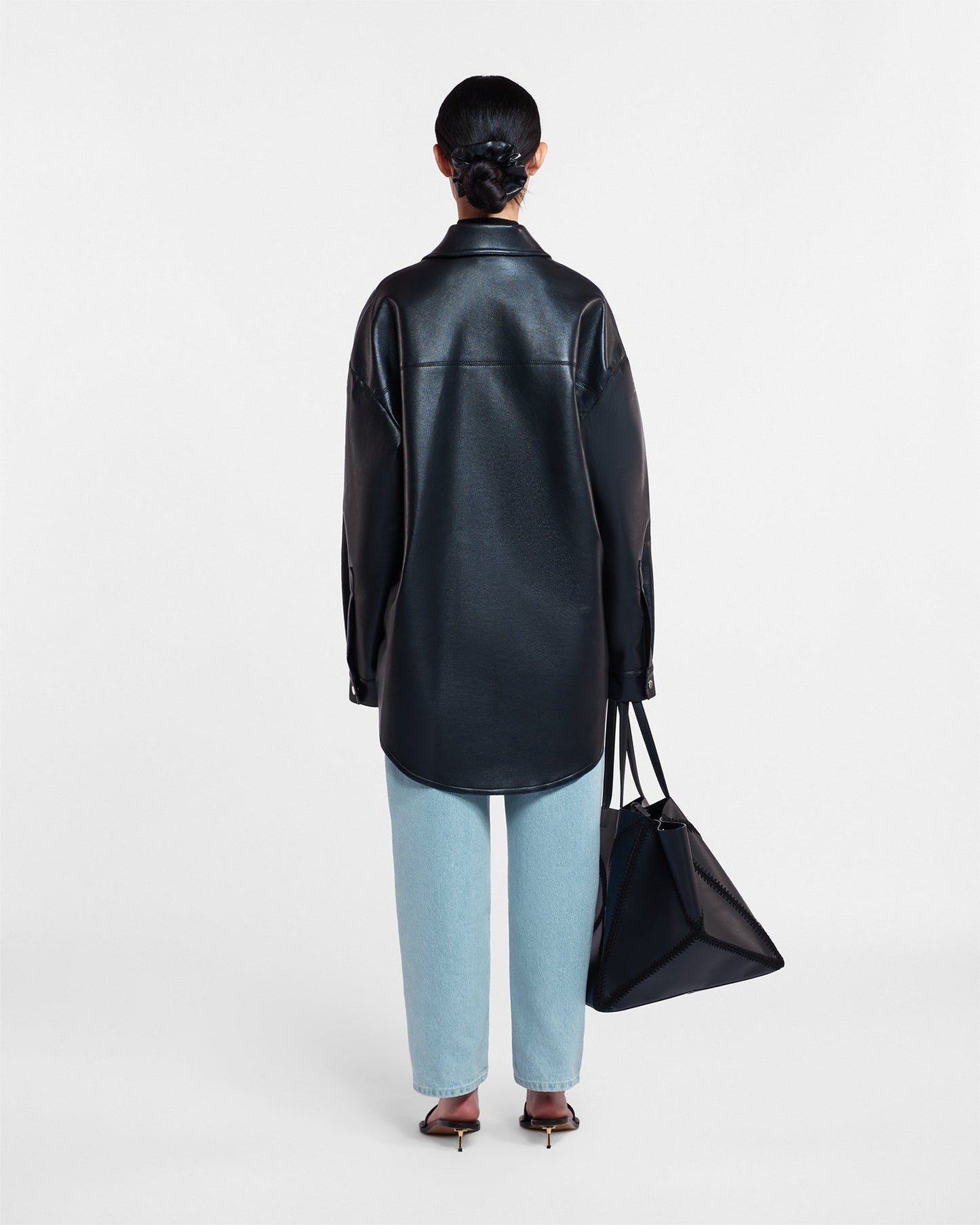 MARTIN BLACK REGENERATED LEATHER OVERSHIRT WITH OVERSIZED FIT