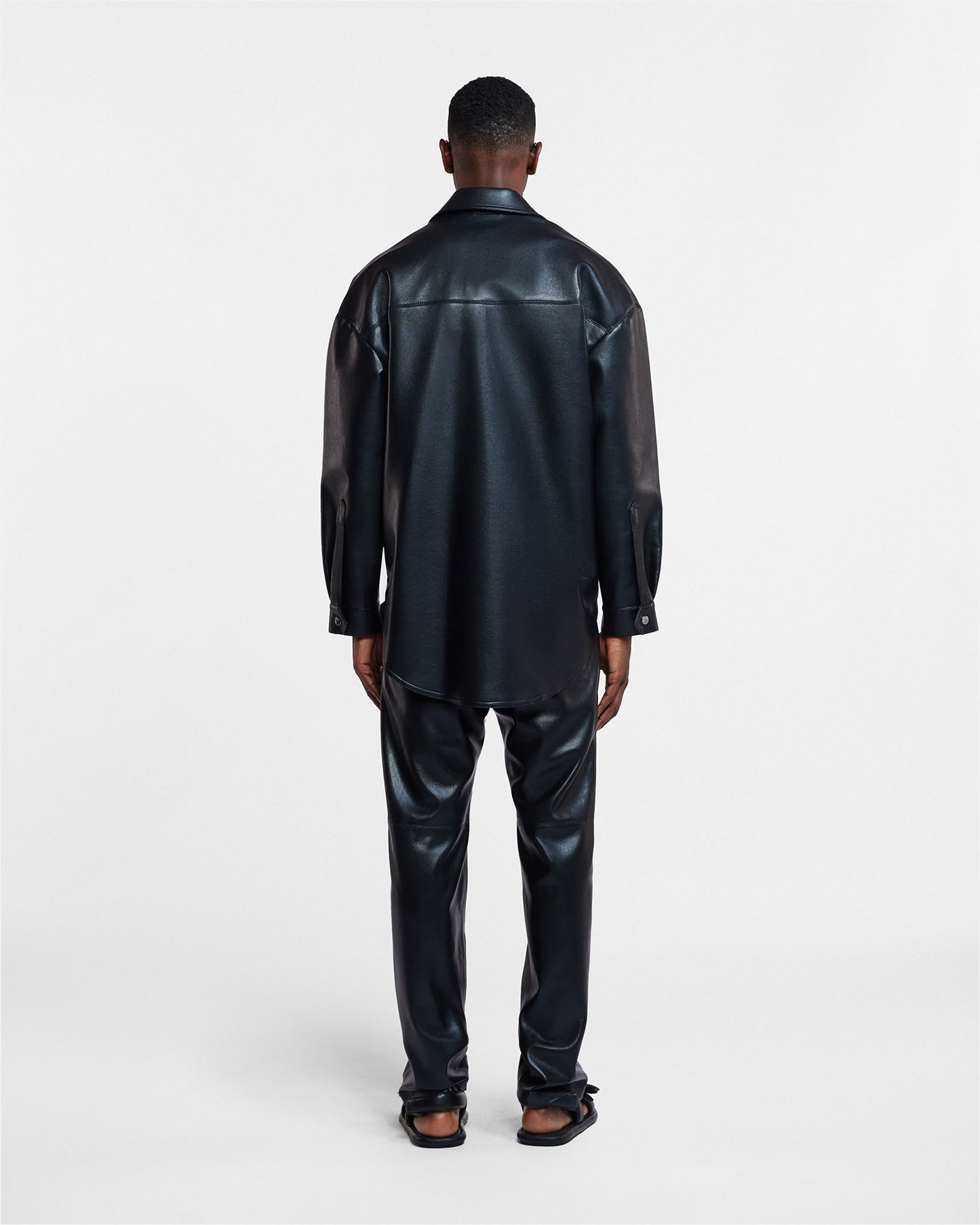 MARTIN BLACK REGENERATED LEATHER OVERSHIRT WITH OVERSIZED FIT